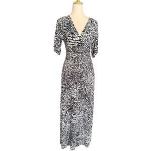 Lilly Pulitzer Black White Abstract‎ Print V-Neck Maxi Dress Short Sleeve XXS